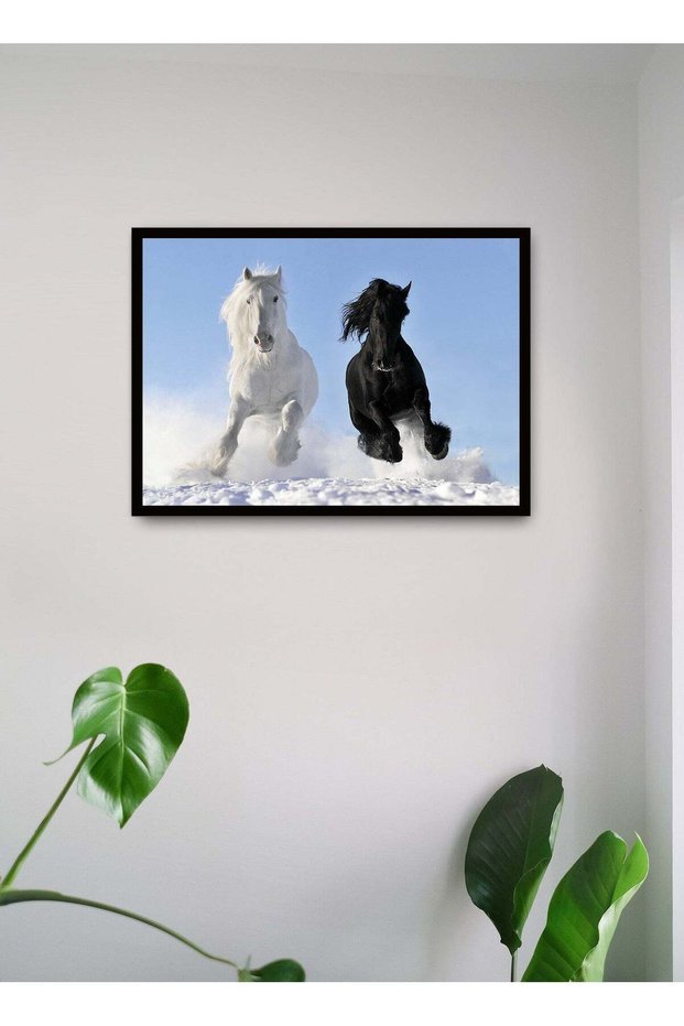 Wall Posters with Jumping Horses Picture and Black Frame - Wall Arts Home Décor Photo Frames - 40x5