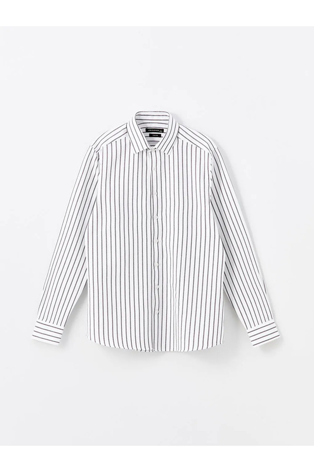 Lcwaikiki Formalnavy Blue Slim Fit Long Sleeve Striped Dobby Men's Shirt