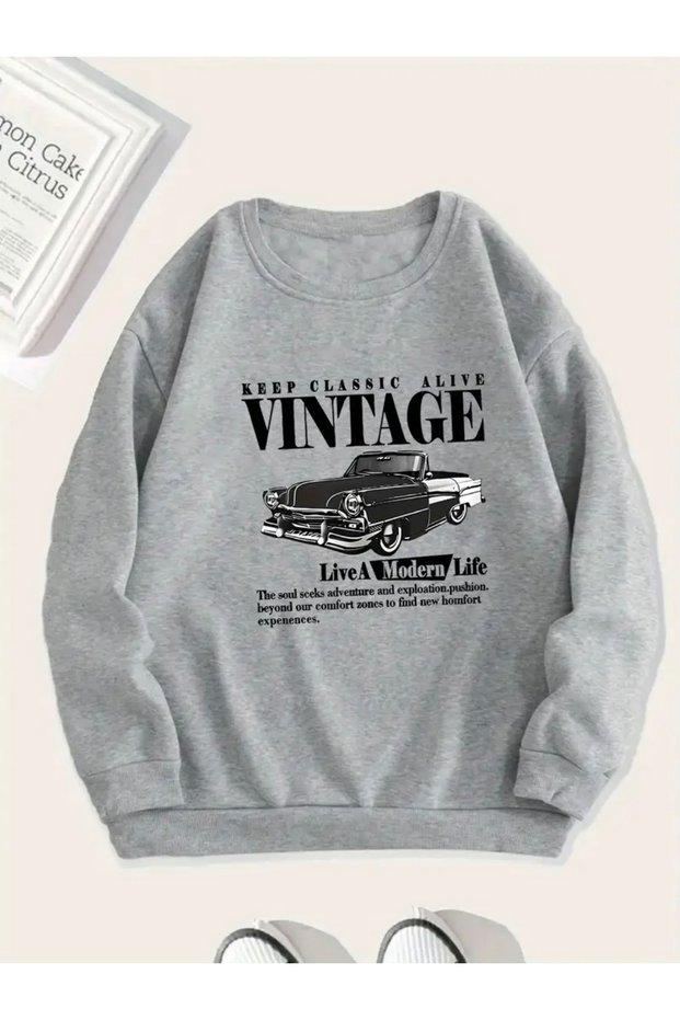 Vintage Printed Oversize Women Men Unisex Circle Neck Sweatshirt