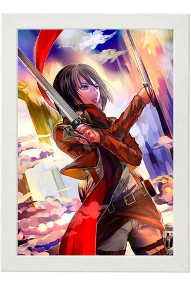 Attack On Titan Mikasa Ackerman Digital Wall Art Poster Frame White