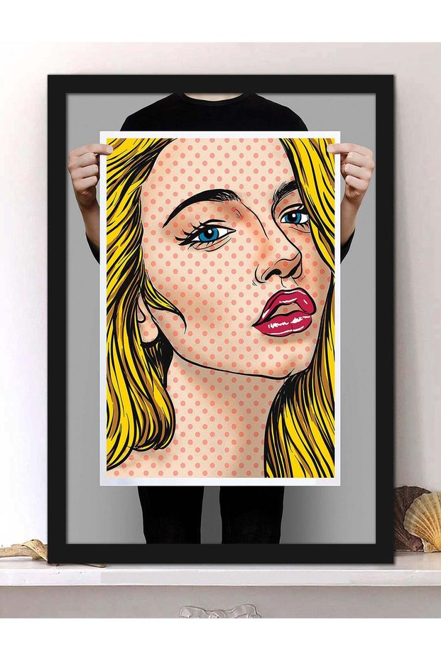 Wall Posters with Blonde Girl Pop Art and Black Frame - Wall Arts Home Décor Photo Frames - 40x55cm