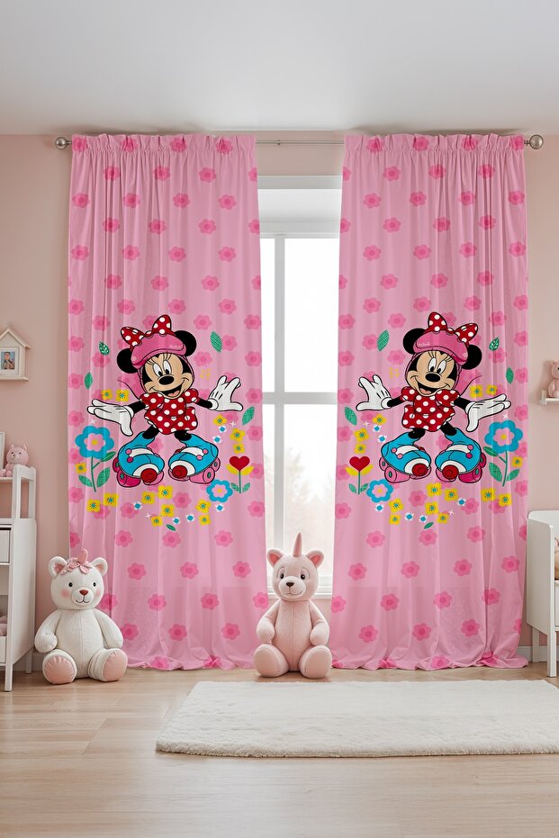 Skater Minnie Patterned Children's Baby Room Background Curtain (Single Wing Pricing)