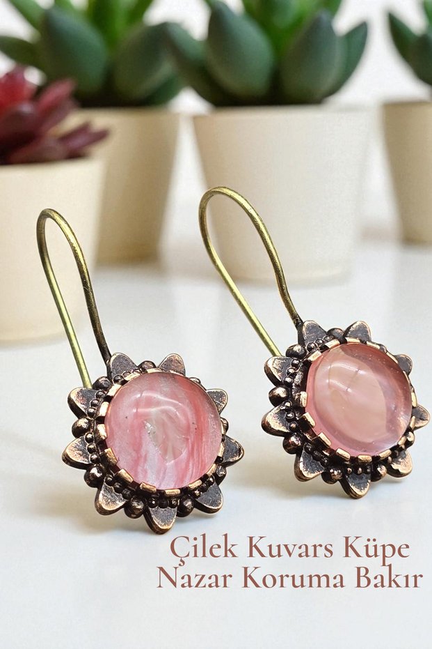Strawberry Quartz Earrings Handcrafted Natural Stone Quality Ancient Earrings