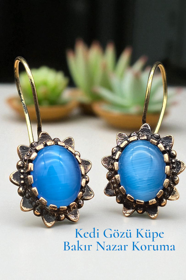 Cat's Eye Earrings Handcrafted Natural Stone Quality Ancient Earrings