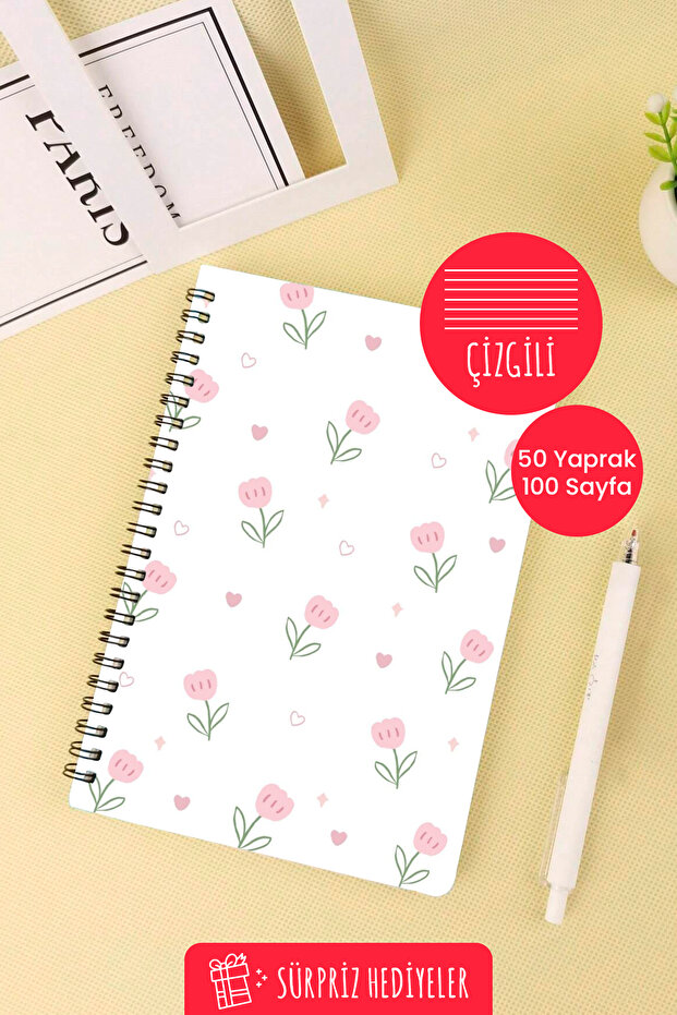 Pink Floral Design A5 Spiral School Notebook 50 Sheets 100 Pages - Lined