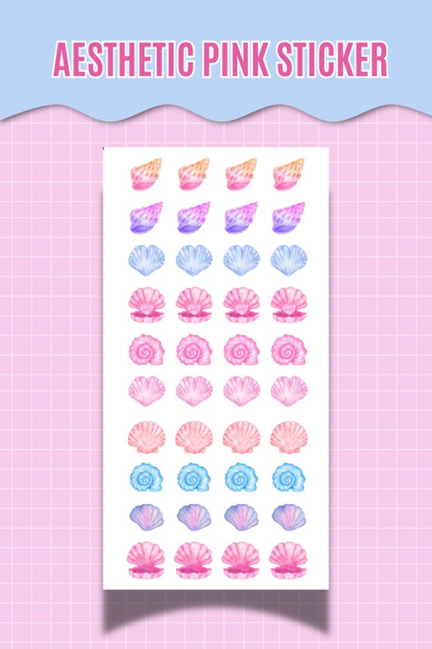 Aesthetic Pink Blue Sea Shell Mussel Decorative Sticker Agenda Scrapbook Bullet Journal