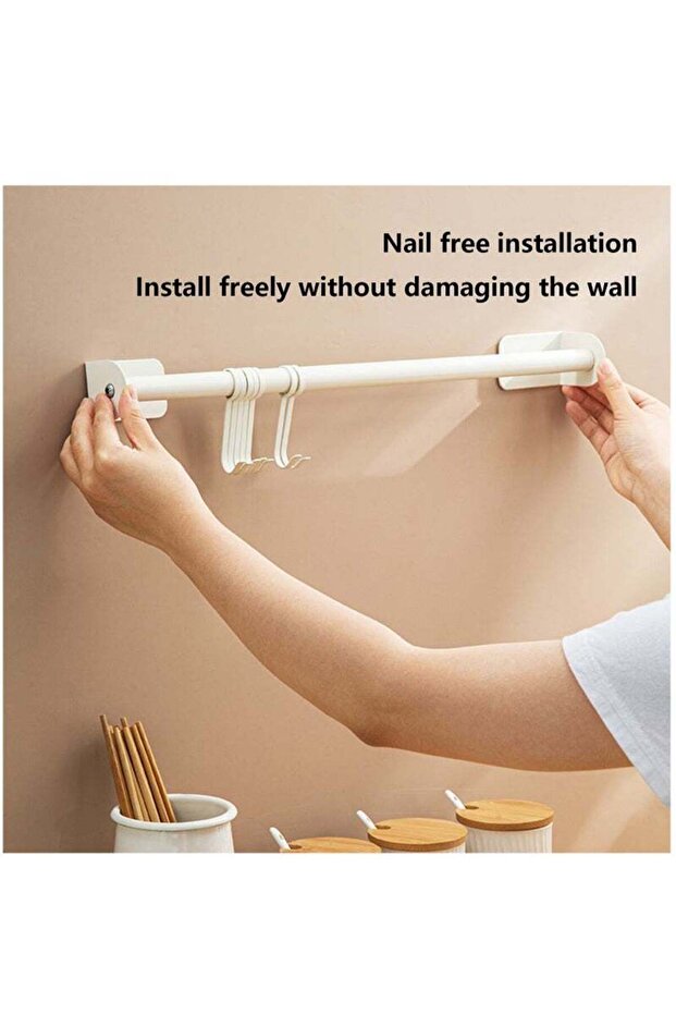 40cm Wall Mounted Cookware Rack with 7 S-Hooks, Versatile Kitchen Wall Organizer