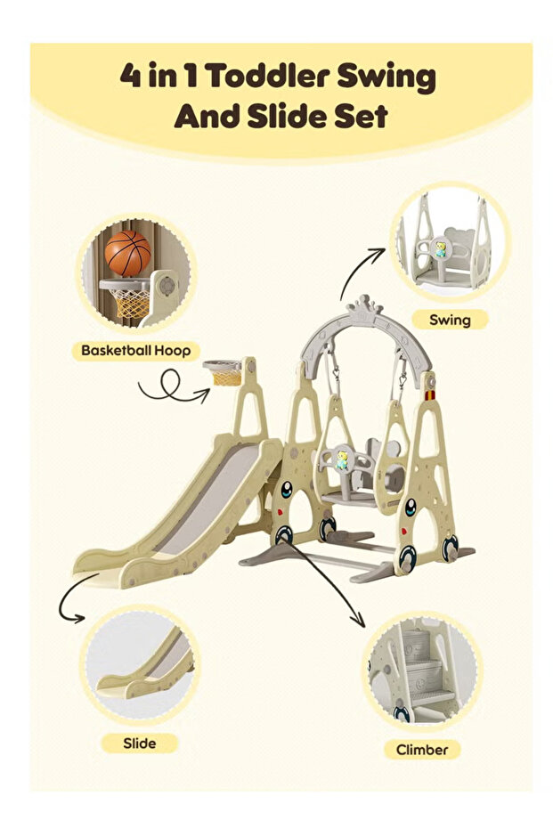 Toddler Swing and Slide Set for Children, Baby Playground with Basketball Hoop, Long Slide - 4