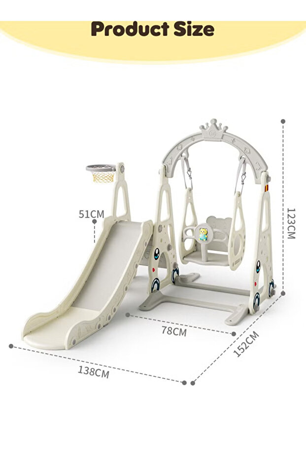 Toddler Swing and Slide Set for Children, Baby Playground with Basketball Hoop, Long Slide - 7