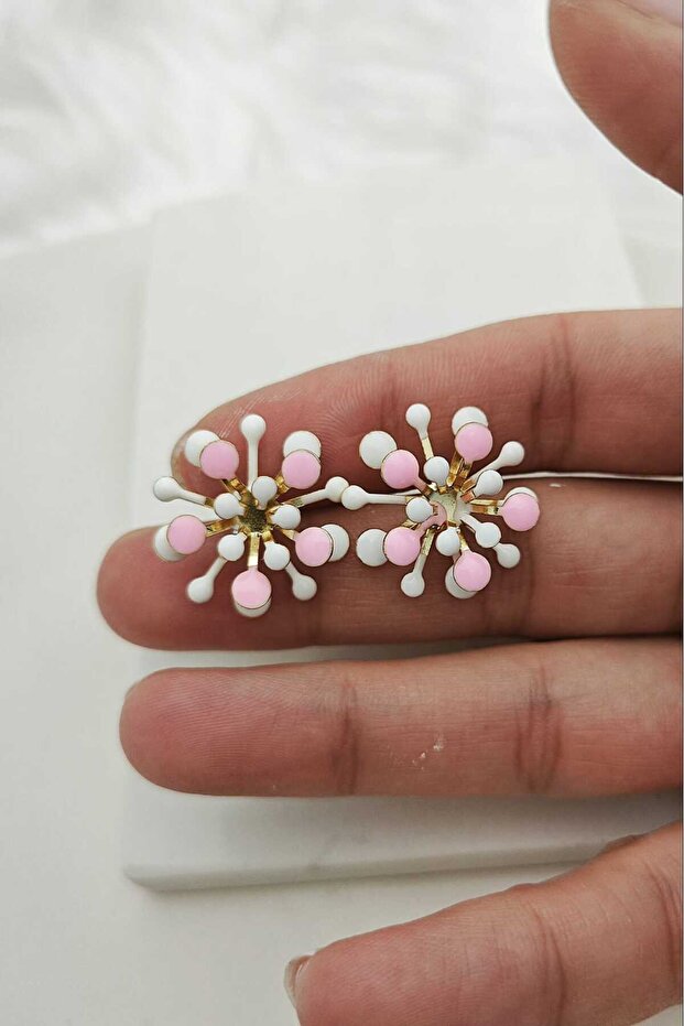 White Pink Enamel Gold Women's Earrings