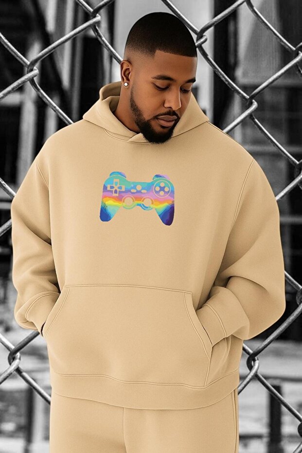 3 Yarn Combed Cotton Game Console Printed Oversized Sweatshirt