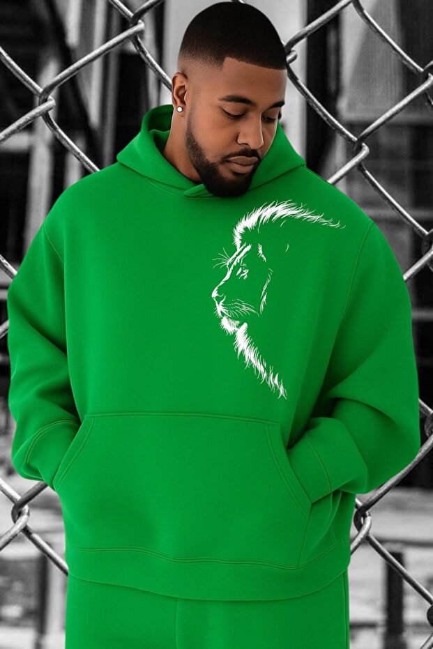 3 Yarn Combed Cotton Lion Printed Oversized Sweatshirt