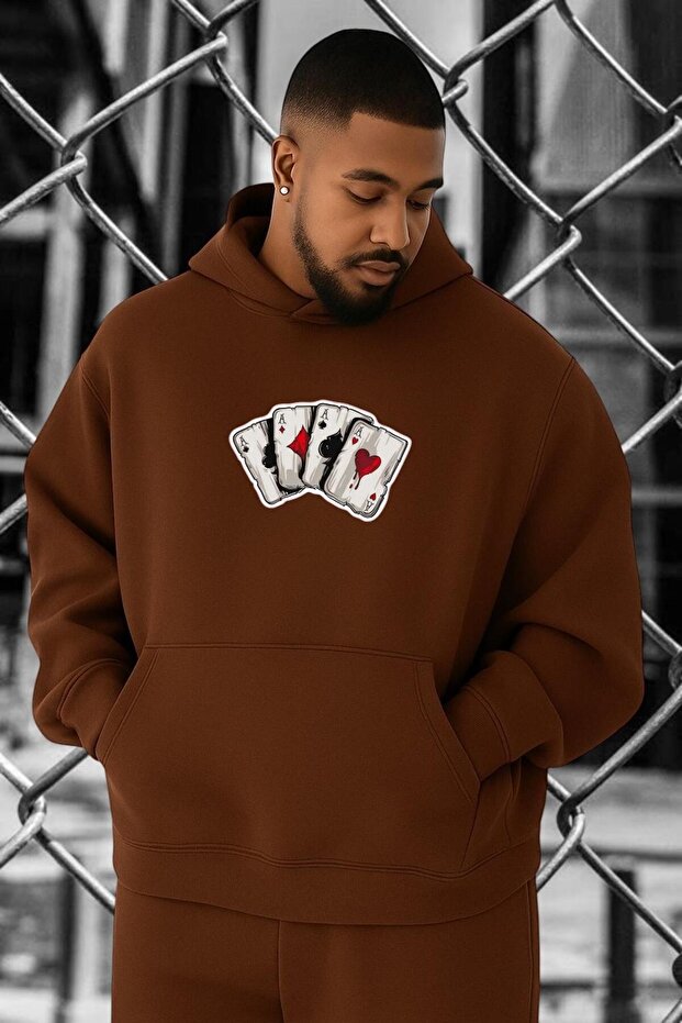 3 Thread Combed Cotton Poker Card Printed Oversized Sweatshirt