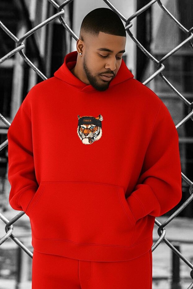 3 Yarn Combed Cotton Tiger Printed Large Size Sweatshirt