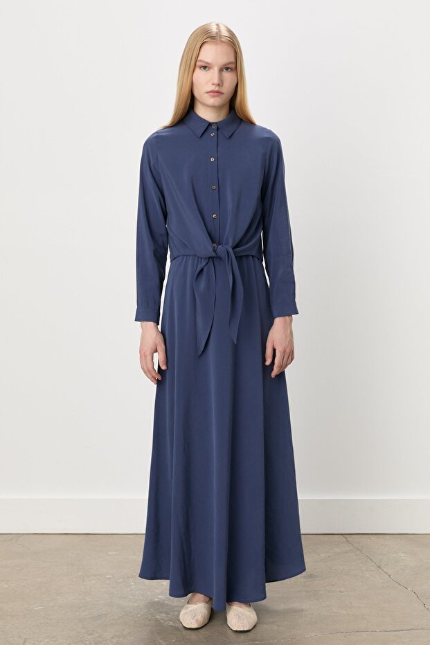 Lacing Detailed Skirt Blouse Modal Suit Indigo