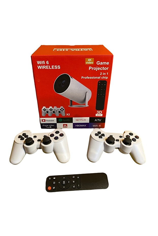Gaming console with 4K projector, remote, WiFi, Bluetooth, auto image correction, speaker, HDMI/USB - 1