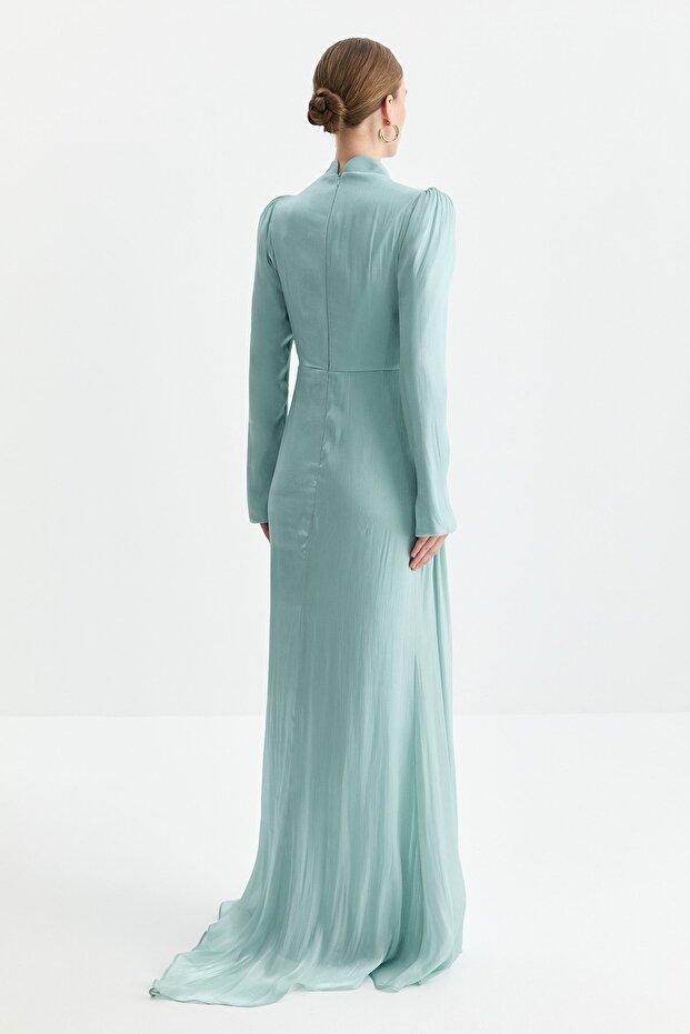 Taş Aksesuarlı Drapeli Abiye Mint - 4