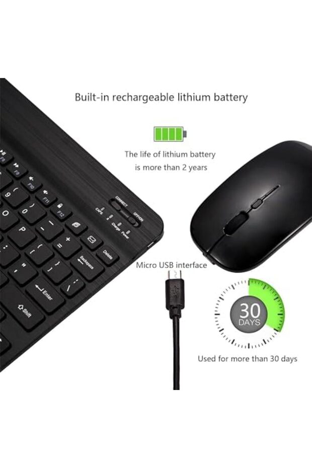 Ultra-Slim Bluetooth Keyboard and Mouse Combo Rechargeable Portable Wireless Keyboard Mouse Set Comp - 6