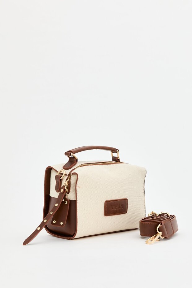 Çapraz Askılı Kanvas Çanta Taba - 1