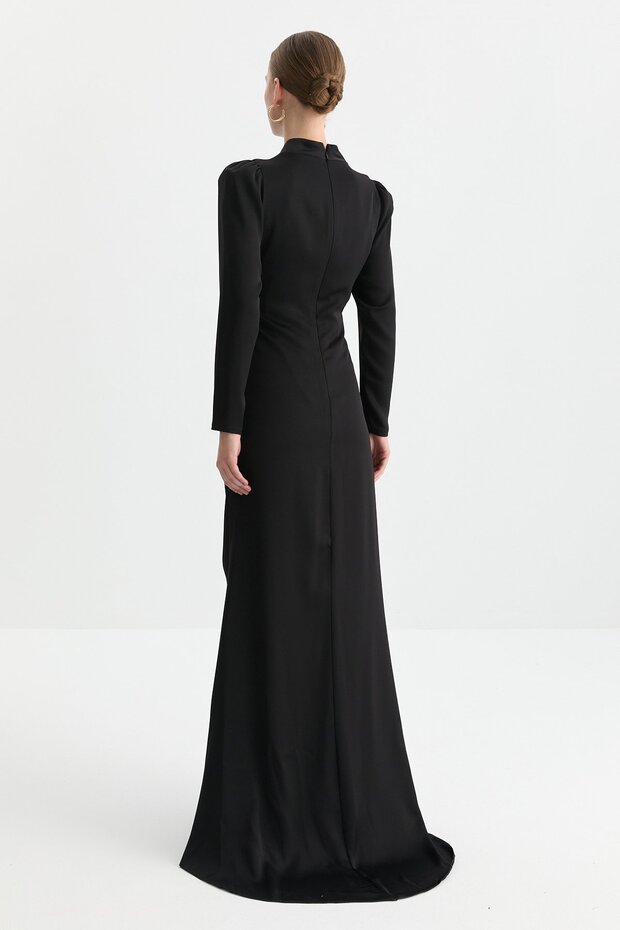 Drapeli Şık Elbise Siyah - 4