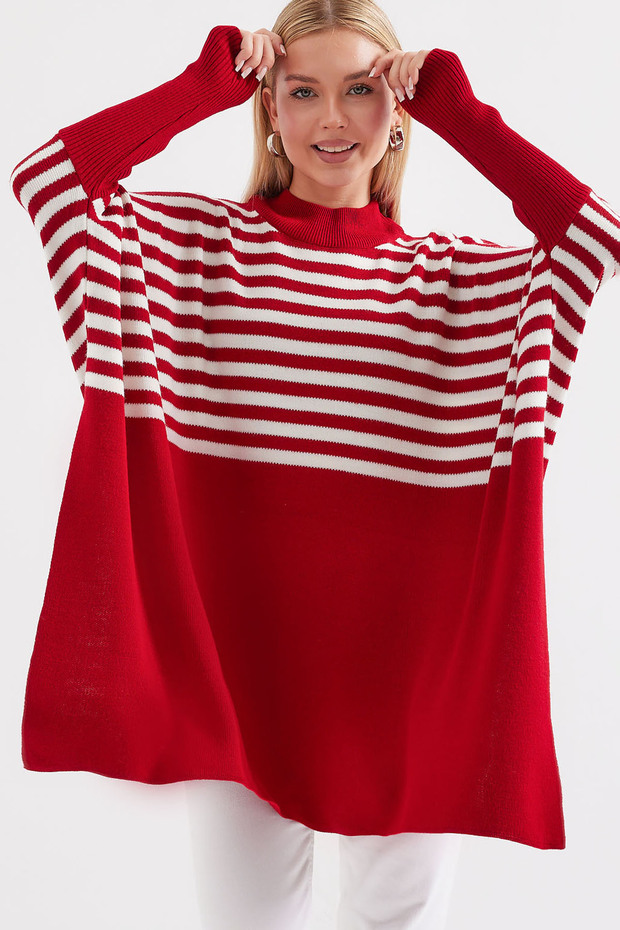 Women's Slit Knitwear Poncho Sweater F.Burgundy 1222