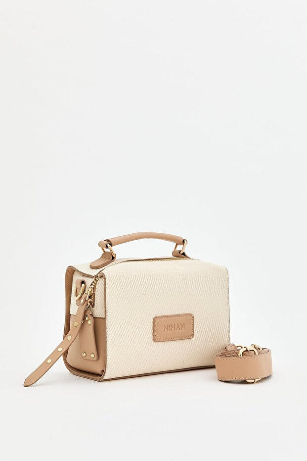 Çapraz Askılı Kanvas Çanta Vizon - 1