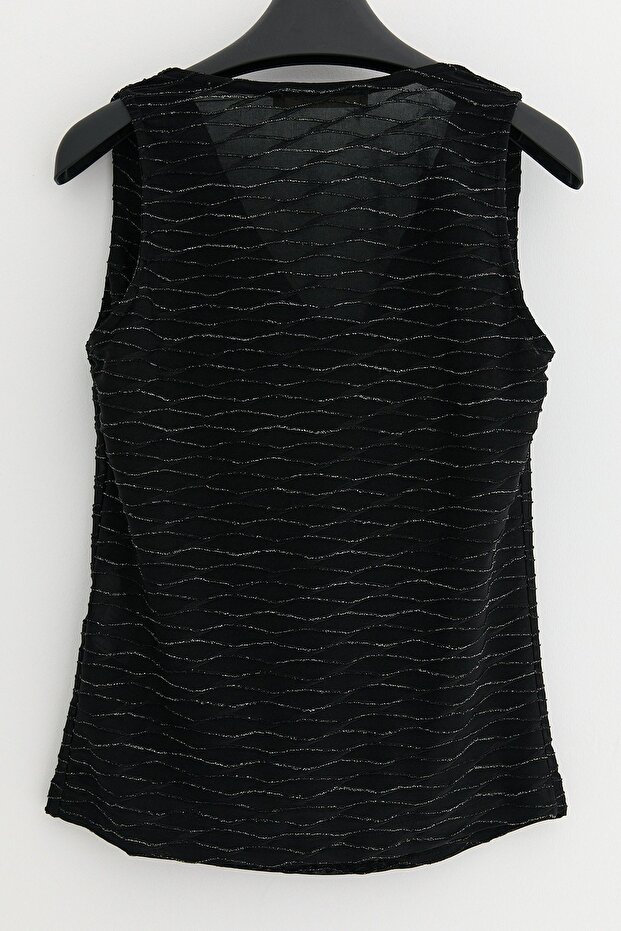 Simli Degaje Yaka Bluz Siyah - 3