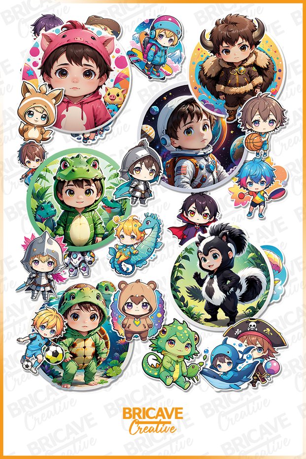 Kawaii Children Character Pvc Sticker Set 2 Sheets Laptop Phone Journal Motor Car Sticker 12X22Cm