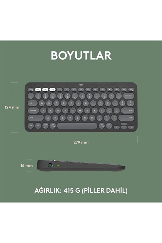 K380s Pebble Keys 2 Çoklu Cihaz Özellikli Bluetooth Türkçe Q Klavye Gri 920-011859 - 4