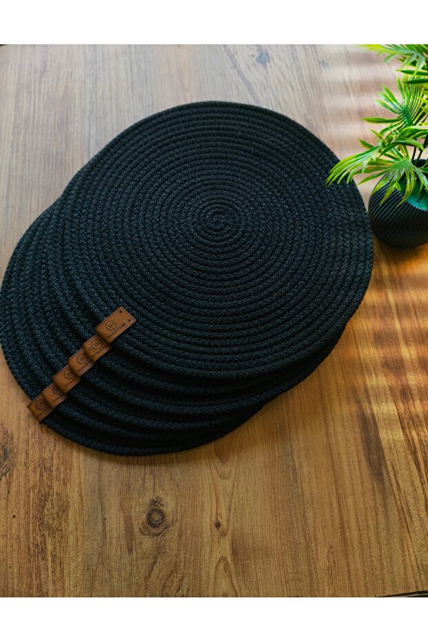 Set of 6 Black Supla American Service 32 cm Diameter Wicker Mesh under Plate