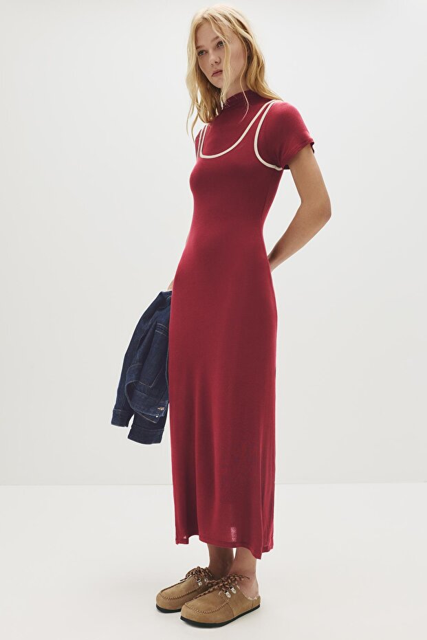 Çift fitilli midi elbise - 4