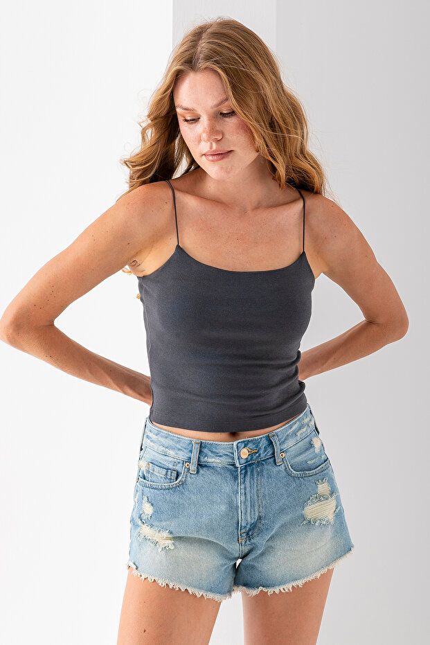 Women's Square Neck Thin Strap Basic Undershirt Anthracite - Ms0000514 - 5