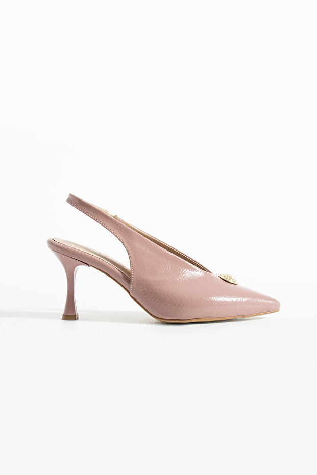 Gül Kurusu Rugan Düğme Detaylı Slingback İnce Topuklu Kadın Stiletto – Şık ve Zarif Abiye Ayakkabı - 5