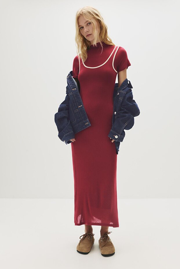 Çift fitilli midi elbise - 2