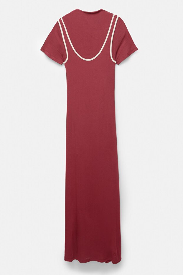 Çift fitilli midi elbise - 6