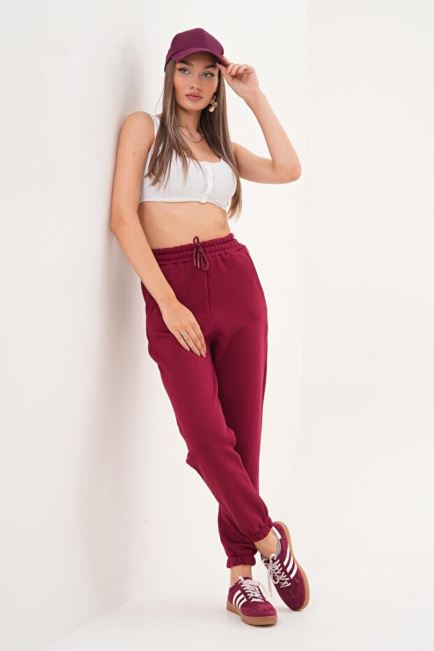 Women's Elastic Waistband, Elastic Detailed, Three-Threaded, Single Bottomed Sweatpants 255005 - 265042
