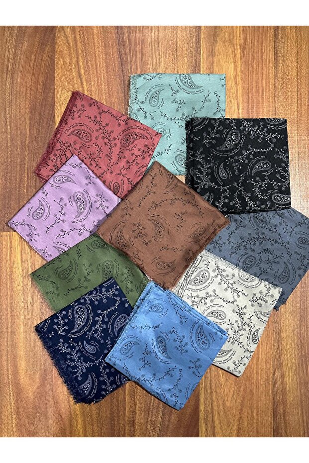 Pamuklu Flamlı Yazma Eşarp 10Lu Set Desenli - 1