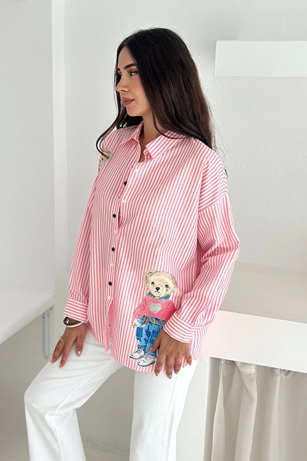 Ayıcık Baskılı Gömlek Pembe - 5