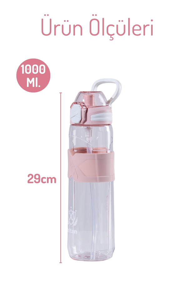 Logolu Model, Pipetli ve Temizleyicili Matara, Su Matarası 1Lt. - 4