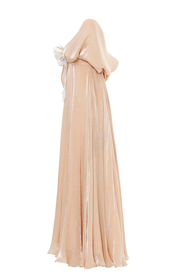 Omuz Drapeli Turuncu Elbise - 2