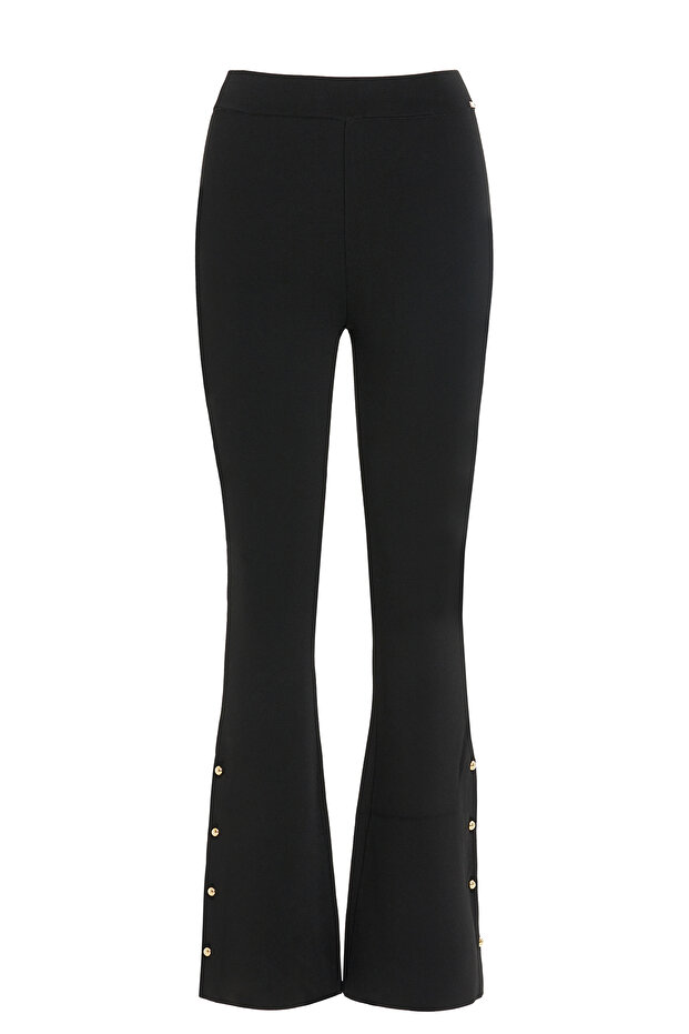 İspanyol Paça Siyah Triko Pantolon - 5