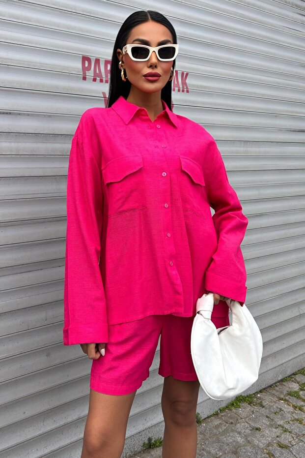 Gömlek ve Şort Flamlı Keten Takım 10130 R9-E-K2 - 3