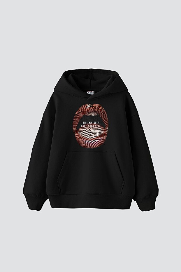 Love Your Self Printed Oversize Unisex Black Hoodie