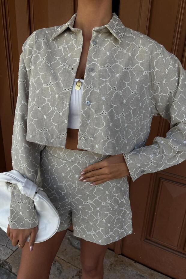 Brode Desenli Şortlu Keten Takım 10125 R9-B-K3 - 8