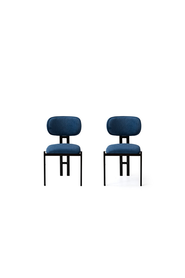 Muriz Sandalye Siyah Ayak Koyu Mavi Kumaş 2 Adet - 3