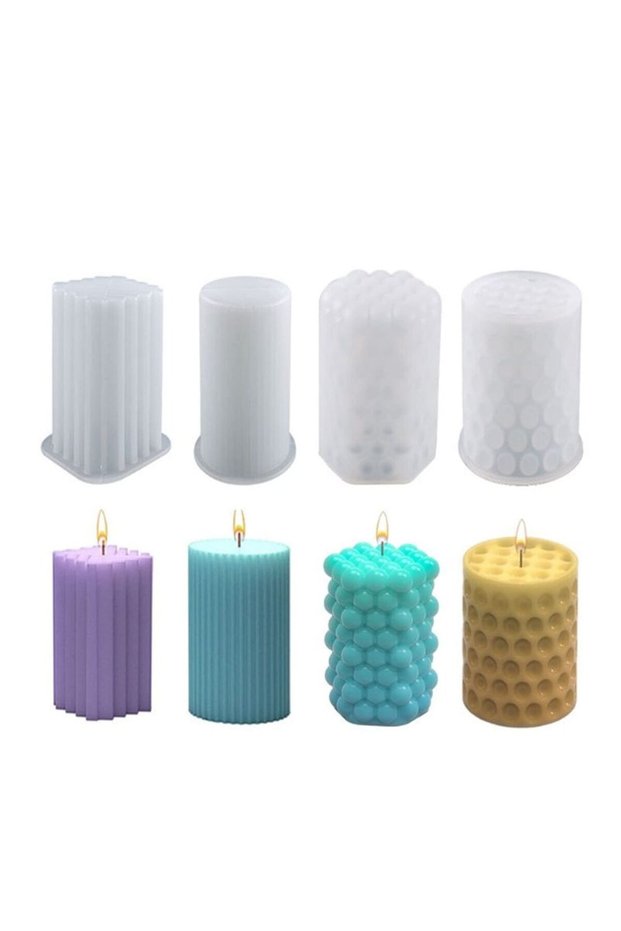 Cylinder Candle Molds, 4 PCS 3D Bubble Super Easy to Demold Pillar Silicone Molds for Making, Food