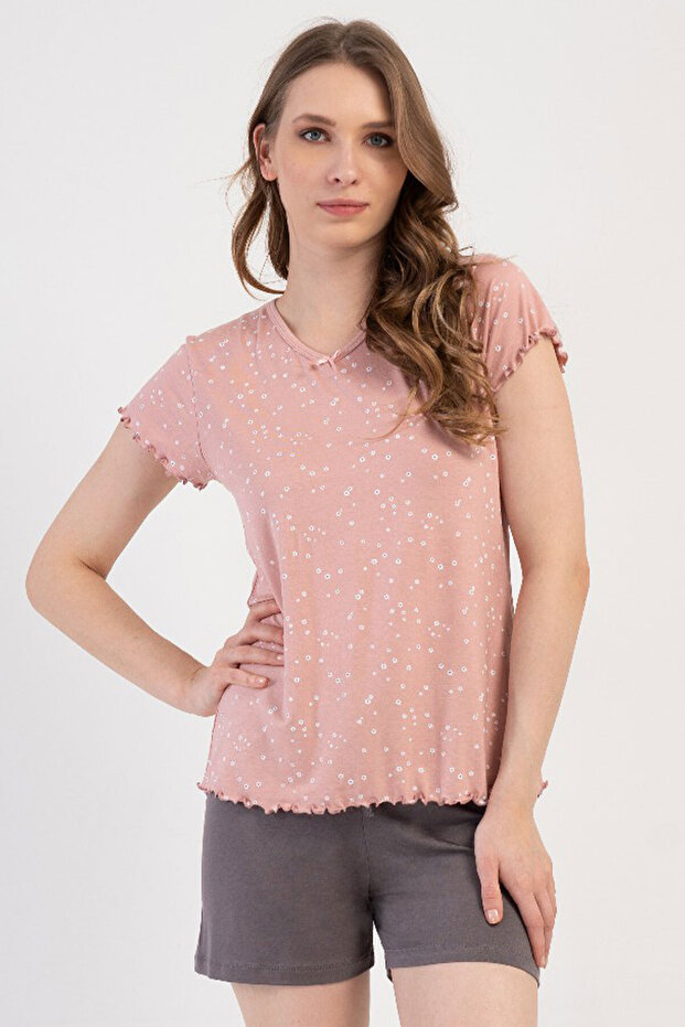 Women's Viscose V-Neck Short Sleeve Shorts Pajama Set, 409285