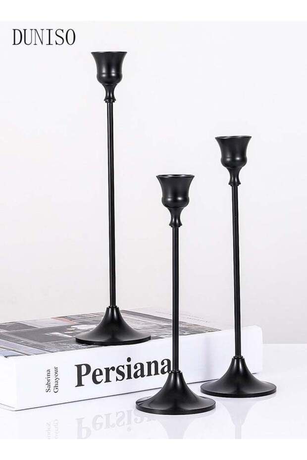 Black Candle Holders Set of 3 for Taper Candles Decorative Candlestick With Anti-Slip Base Holders