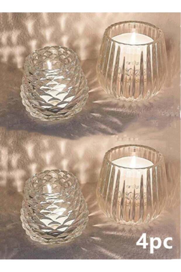 4-Piece Tea Light Candle Holder Decorative Candle Night Light Prop Glass Clear