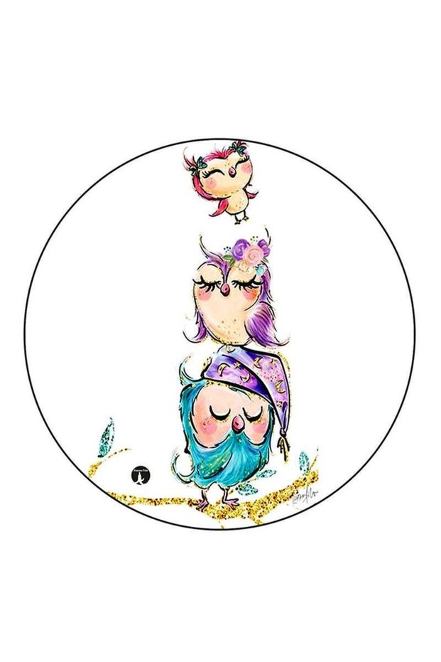 Owls Printed Fridge Magnet Round Multicolour